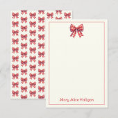 Mooie rode en crèmekleurige geruite strik notitiekaartje (Voorkant / Achterkant)