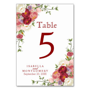 Mooie rode en roze Floral tabelnummer Kaart