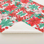 Mooie rode en roze Poinsettias, pine en bessen Sherpa Deken (3/4)