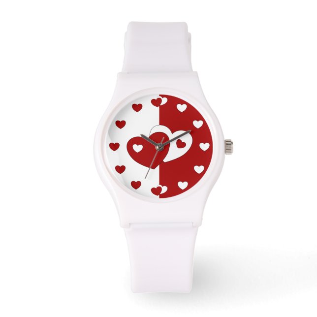 Mooie rode en witte liefdesharten horloge (Voorkant)
