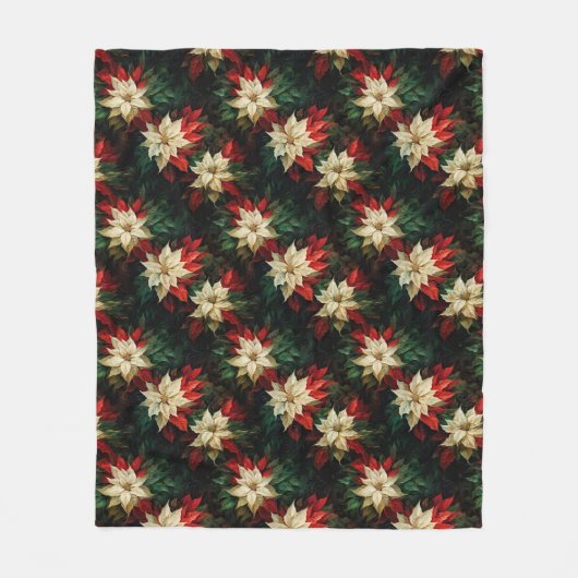 Mooie Rode en Witte Poinsettia's Fleece Deken (Voorkant)