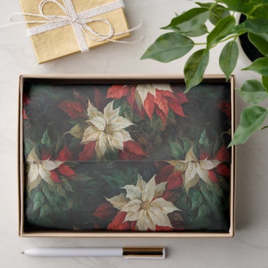 Mooie rode en witte poinsettia's tissuepapier (Geschenk)