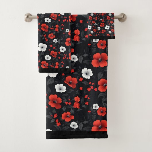 Mooie rode en witte Rozen zwarte achtergrond Bad Handdoek (Insitu)