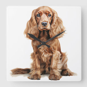 MOOIE RODE ENGELSE COCKER SPANIEL HOND VIERKANTE KLOK