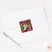 Mooie Rode Floral met Monogram voor Kerstmis Vierkante Sticker (Envelop)