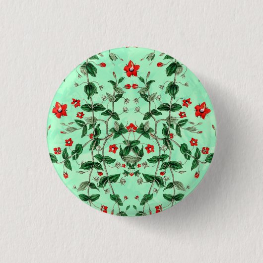 Mooie Rode Floral, scharrelpitten Ronde Button 3,2 Cm (Voorkant)