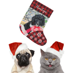 Mooie rode geruite hond met eigen naam grote kerstsok