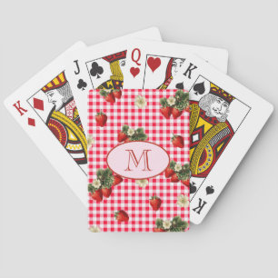 Mooie rode gingham aardbeien op maat gemaakte mono pokerkaarten
