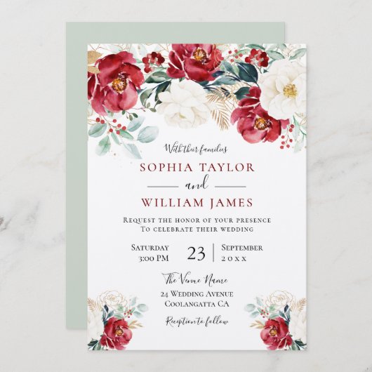 Mooie rode, groene bruiloft kaart (Voorkant / Achterkant)