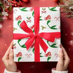 Mooie rode groene glitter kerst zeemeermin cadeaupapier