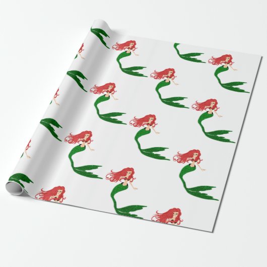 Mooie rode groene zeemeermin vakantie Kerstmis Cadeaupapier (Uitgerold)