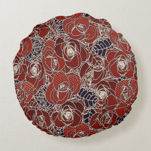 Mooie rode, ivoorwitte en blauwe bloemendesign rond kussen