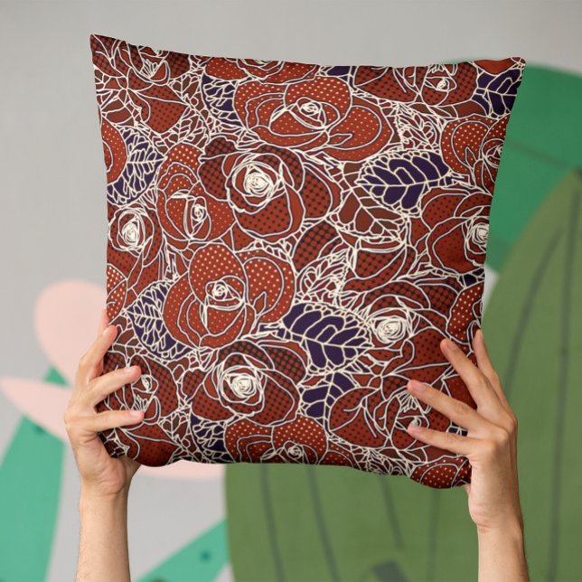 Mooie rode, ivoren en blauwe bloem kussen (Creator heeft geüpload)