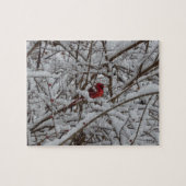 Mooie rode kardinaal in sneeuw gevulde boom Puzzle Legpuzzel (Horizontaal)