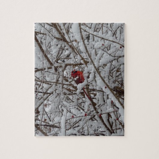 Mooie rode kardinaal in sneeuw gevulde boom Puzzle Legpuzzel (Verticaal)