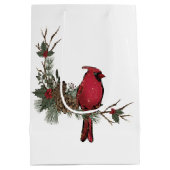 Mooie rode kardinaal op een kerst in de tak medium cadeauzakje (Achterkant)