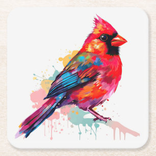 Mooie rode kardinaal Waterverf schets Vierkante Kartonnen Onderzetter