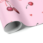 Mooie Rode Kersen Strikken Harten op Roze Cadeaupapier (Rol Hoek)