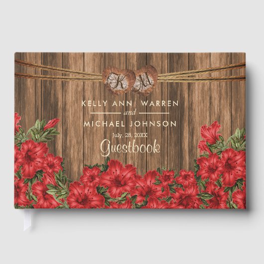 Mooie Rode Lelie Bloemen op Hout - Guestbook Gastenboek (Voorkant)