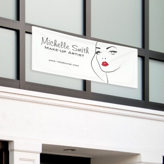 Mooie rode lippen make-up artiest branding spandoek (Buitenkant Gebouw)