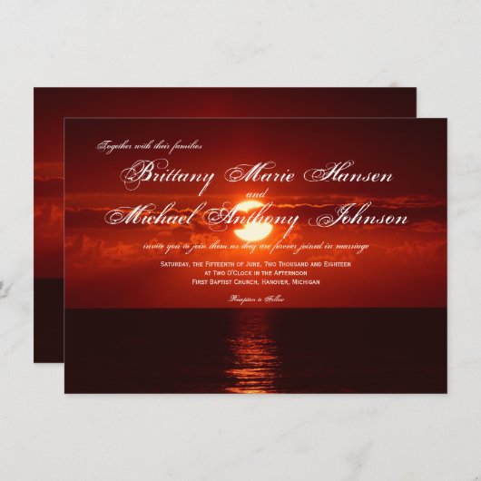 Mooie Rode Oranje zondbruiloft-uitnodigingen Kaart (Voorkant / Achterkant)