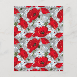 Mooie rode papaver, witte madeliefjes en lieveheer briefkaart
