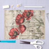 Mooie rode papavers  muziek blad ephemera tissuepapier (Craft)