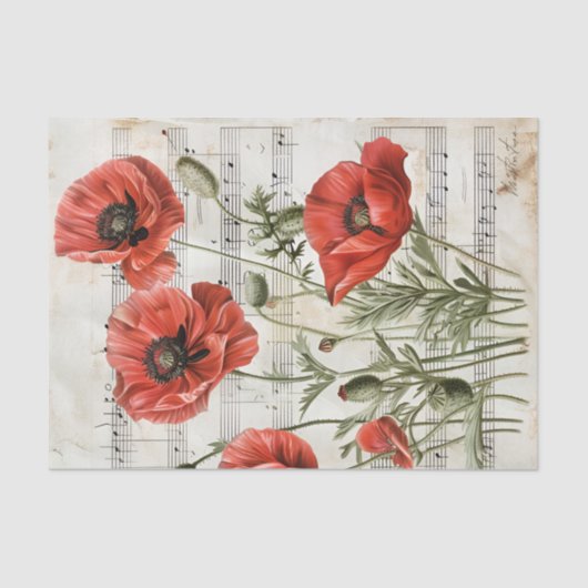 Mooie rode papavers  muziek blad ephemera tissuepapier (Voorkant)