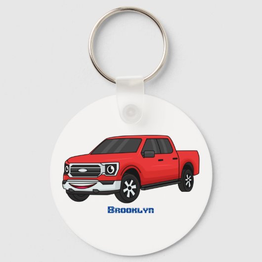 Mooie rode pick-uptruck cartoonillustratie sleutelhanger (Voorkant)