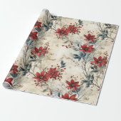Mooie rode poinsettia kerst cadeaupapier (Uitgerold)