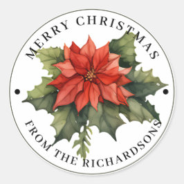 Mooie rode poinsettia Vrolijk Kerstfeest Ronde Sticker