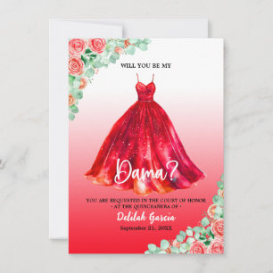 Mooie rode Quinceañera Dama-aanzoek Kaart