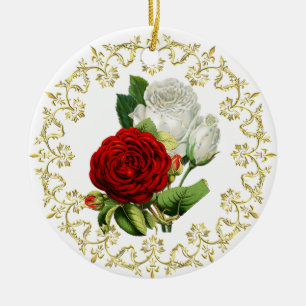 Mooie Rode Roos / Eerste Kerst Samen Keramisch Ornament