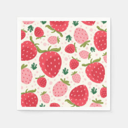 Mooie rode roze aardbeienpatroon servet