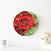 Mooie rode roze bloem lichte cijfers grote klok (Huis)