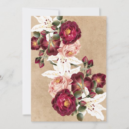 Mooie rode roze rozen witte lilies bruiloft kaart (Achterkant)