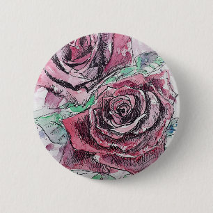 Mooie rode roze Waterverf schilderen Ronde Button 5,7 Cm