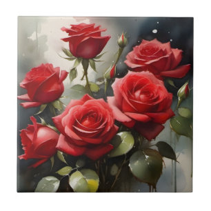 Mooie rode rozen aquarelschilderij tegeltje
