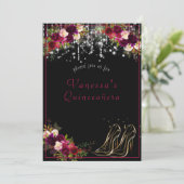 Mooie Rode Rozen Glanzende Sterren Hoge Hakken Qui Kaart (Staand voorkant)