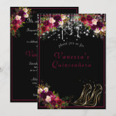 Mooie Rode Rozen Glanzende Sterren Hoge Hakken Qui Kaart (Voorkant / Achterkant)