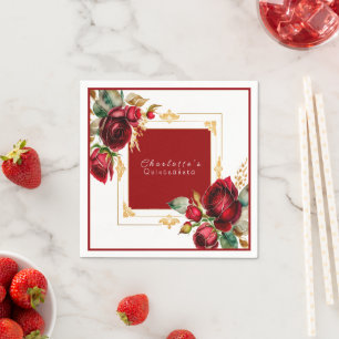 Mooie rode rozen gouden filigraan Quinceañera Servet