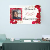 Mooie, rode rozen, gouden glitter sprankelende fot spandoek (Beurs)