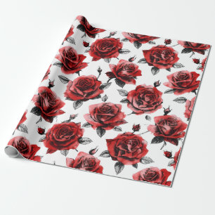 Mooie Rode Rozen Illustratie Stijl Valentijnsdag Cadeaupapier