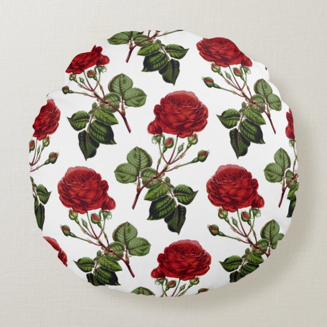 Mooie Rode Rozen Rond Kussen (Voorkant)