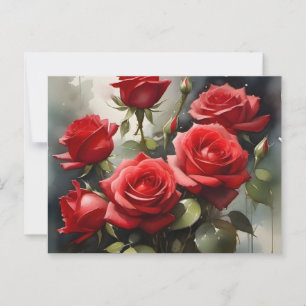 Mooie rode rozen watercolor schilderij briefkaart