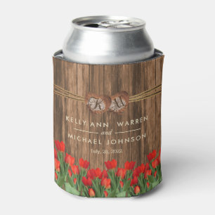 Mooie Rode Tulp-bloemen op hout Blikjeskoeler