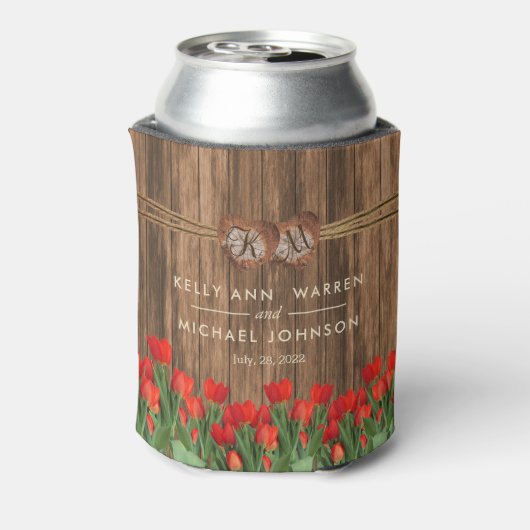 Mooie Rode Tulp-bloemen op hout Blikjeskoeler (Blikje Achterkant)