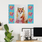 Mooie Rode Vos Dier Teal Roos Rozens Poster (Thuiskantoor)
