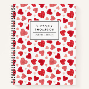 Mooie Rode Waterverf Patchwork Hartjes Patroon Notitieboek