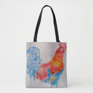 Mooie Rode Waterverf Rooster Canvas tas